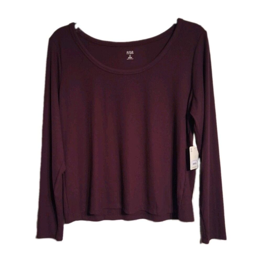NWT Women's a.n.a Ribbed Scoop Tee Size 1X Wine 16W-18W